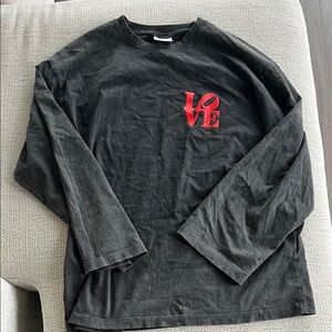 Zara Black Long Sleeve Tee with Red Graphic